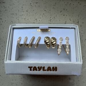Taylah Brass Cubic Zirconia Earring Set, “The California Collection”